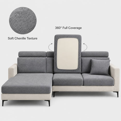Hushvo FlexFit chenille sofa cushion covers in Metal Gray