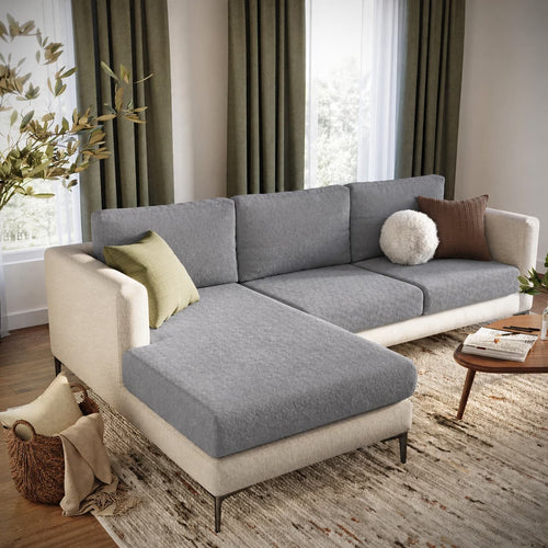 Metal Gray Hushvo sofa cushion covers in a bright living room