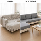 Before and after comparison with fitted Hushvo cushion covers