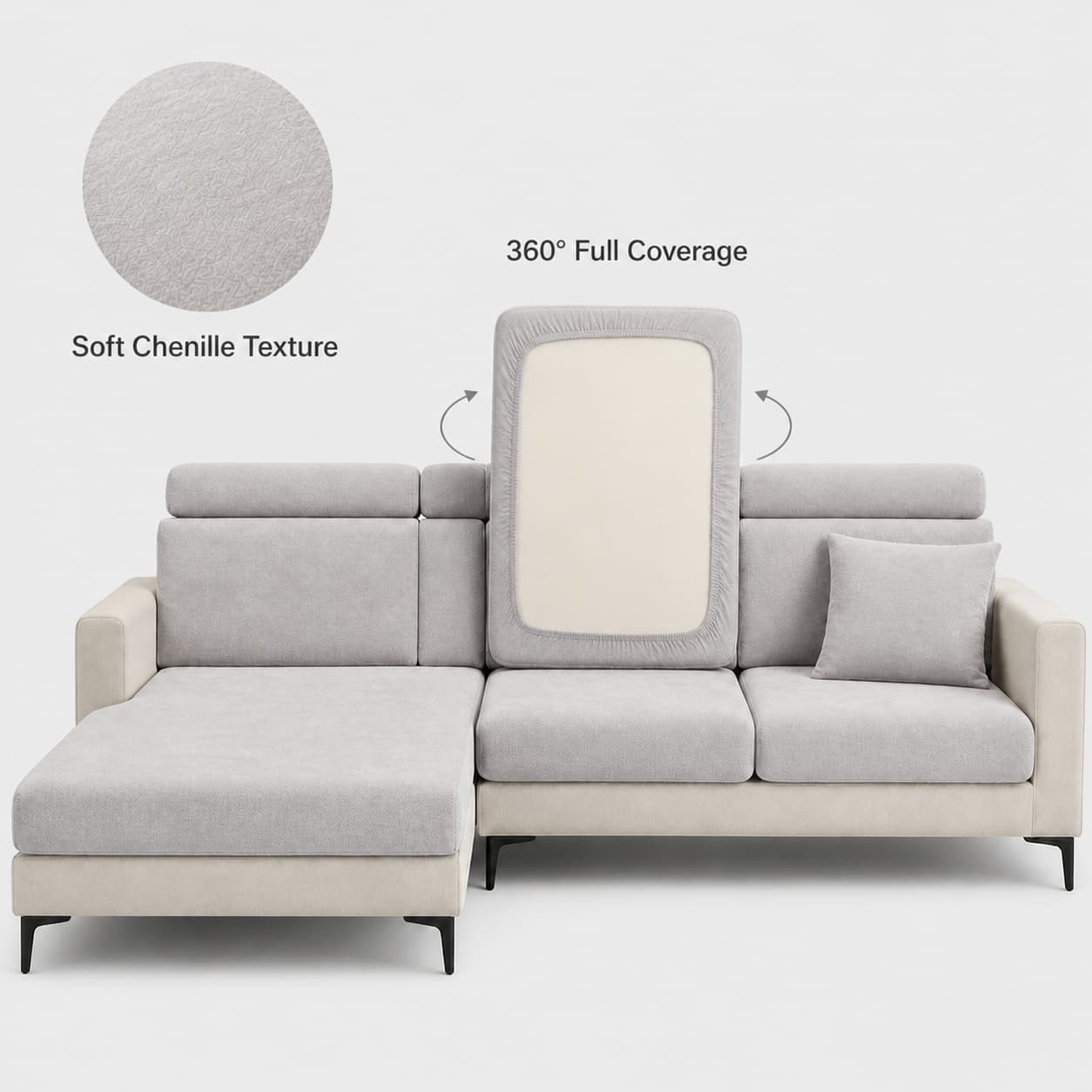 Light Gray Hushvo chenille sofa cushion cover