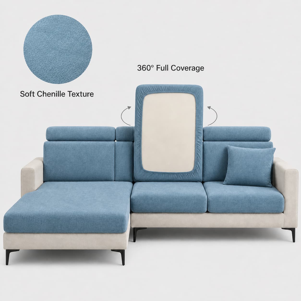 Serenity Blue Hushvo chenille sofa cushion cover