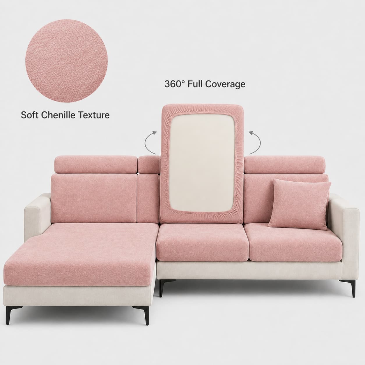 Blush Pink Hushvo chenille sofa cushion cover