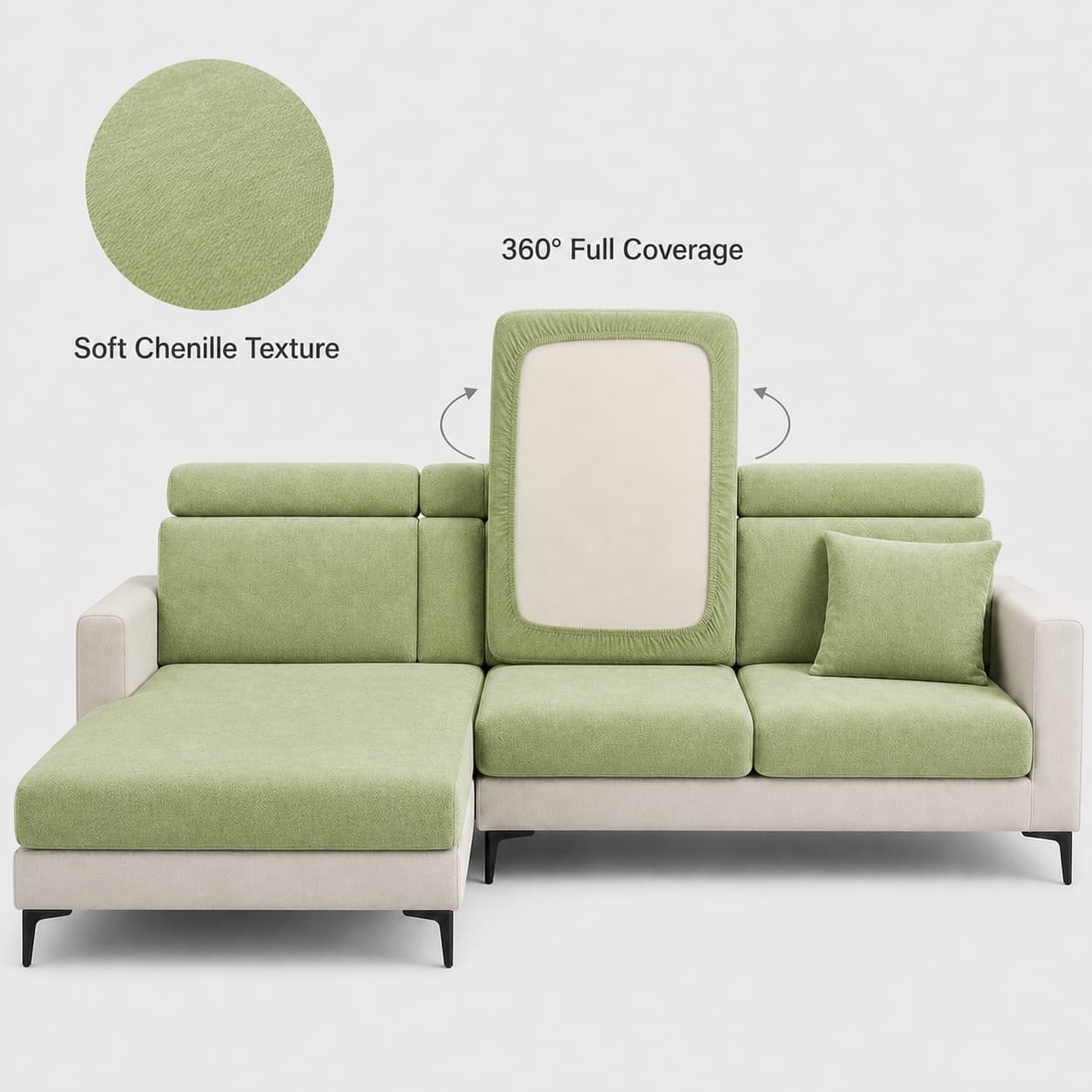 Matcha Green Hushvo chenille sofa cushion cover