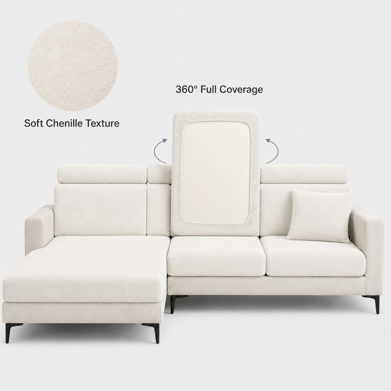Cream White Hushvo chenille sofa cushion cover