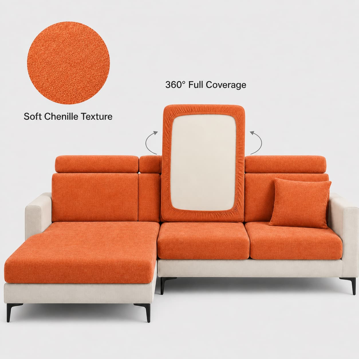 Vibrant Orange Hushvo chenille sofa cushion cover
